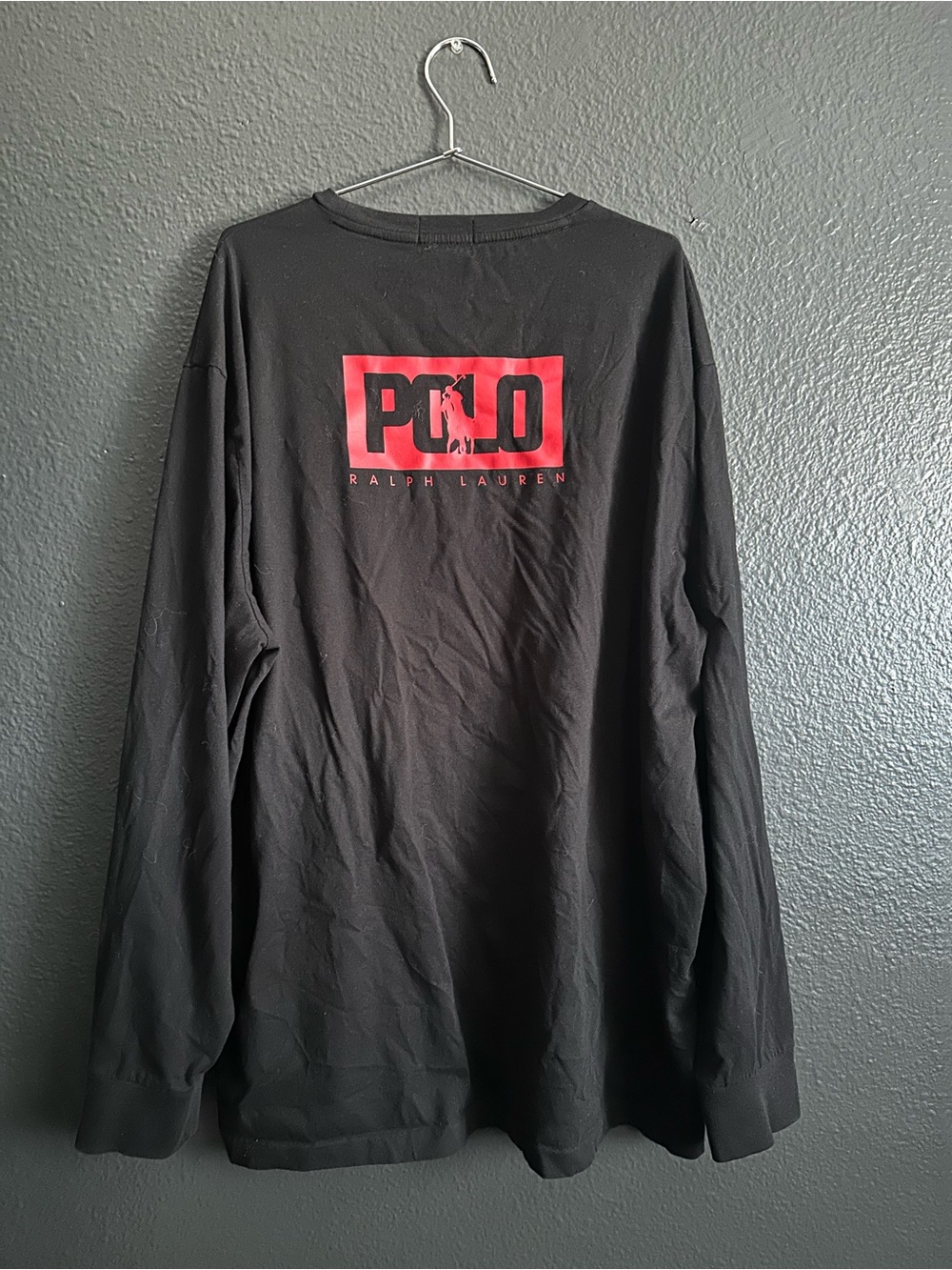 Ralph Lauren Black Long Sleeve Tee with Red Polo Box Logo